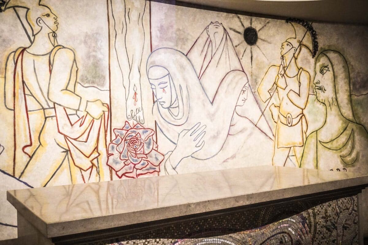 Jean Cocteau mural inside Notre Dame de France church, Leicester Place