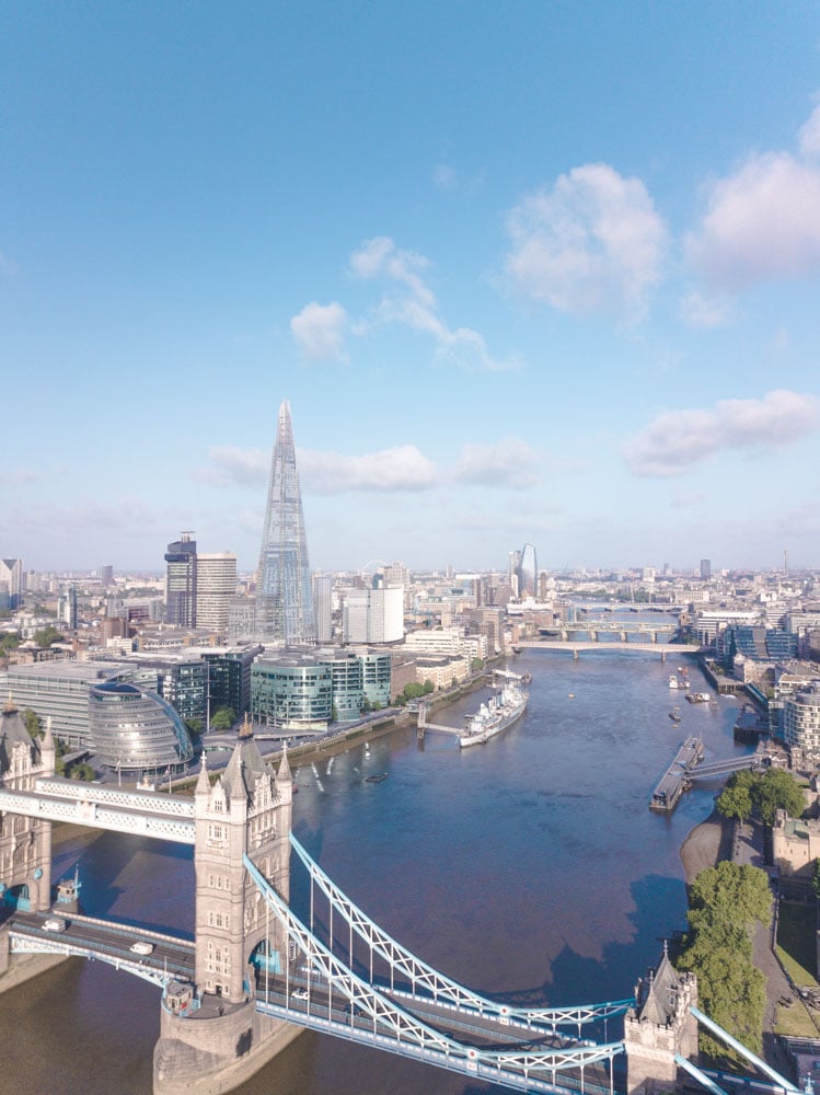 Aerial shot of London and The Thames