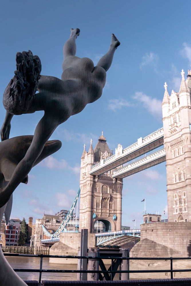 Tower Bridge and Girl with Dolphin