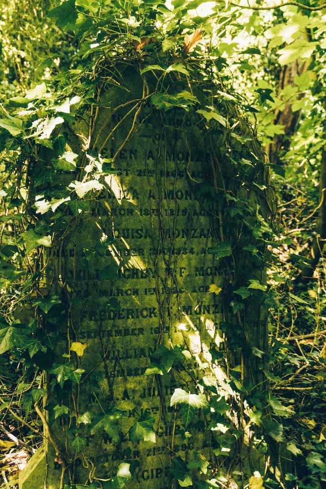 Grave lit by a shaft of light