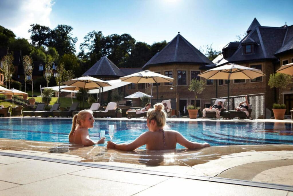 Relaxing in the sun at Pennyhill Park hotel spa near London