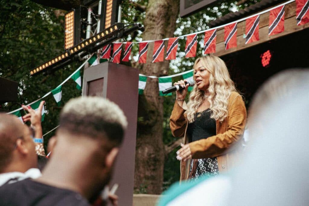 Woman singing on stage