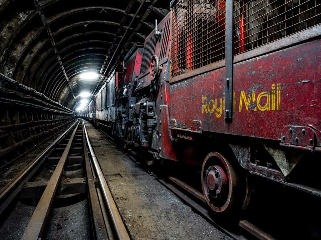 Mail Rail - Detail of 1980s Greenbat Train in Tunnel 2
