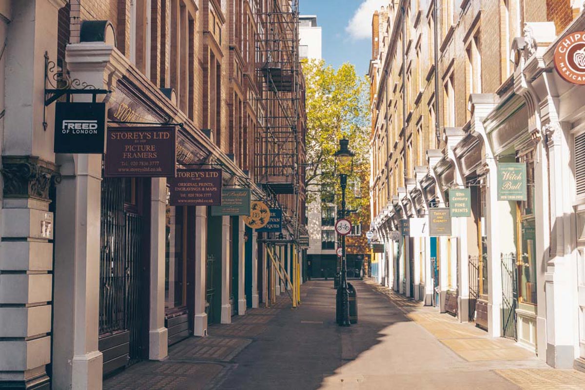 Bookshops along Cecil Court, off Charing Cross Road