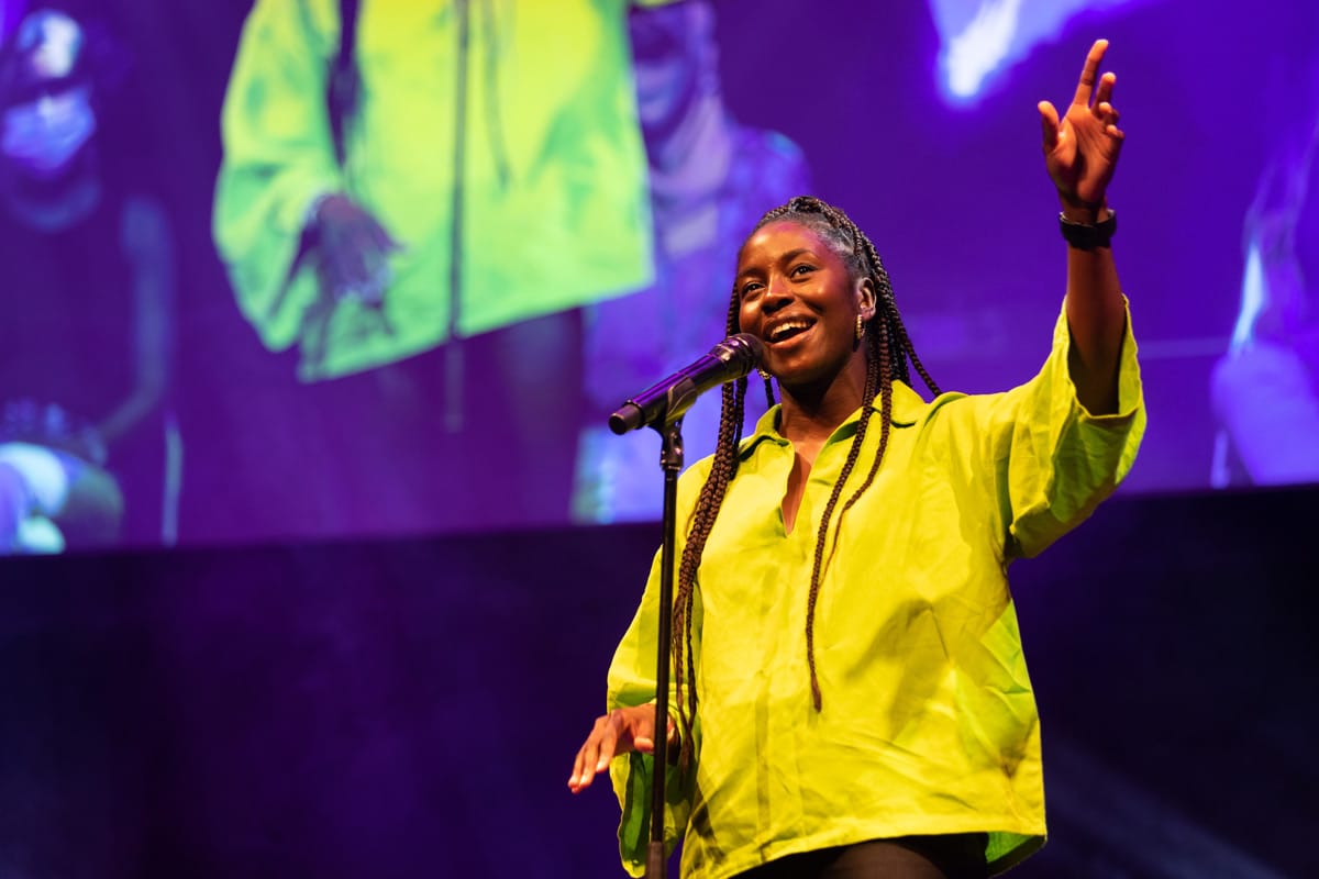 Young performers from the Roundhouse Poetry Collective on stage