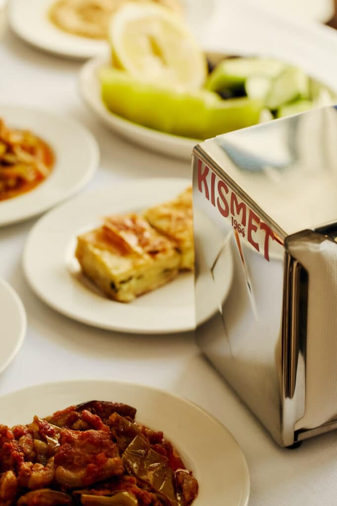 napkin dispenser in foreground 