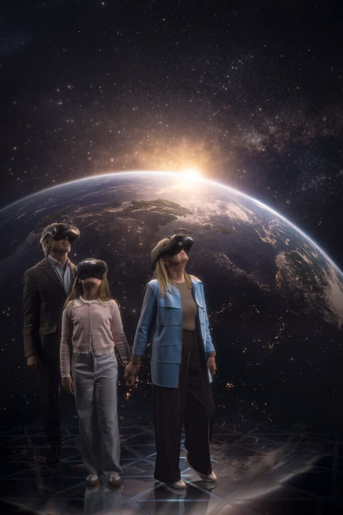 People staring into space with VR headset
