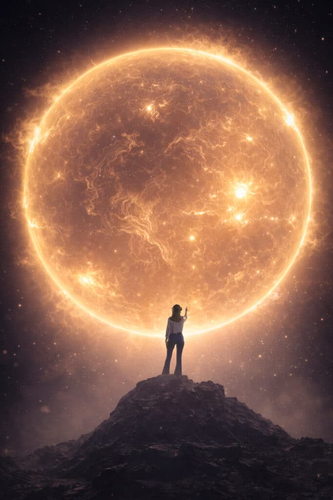 Person standing against background of a star