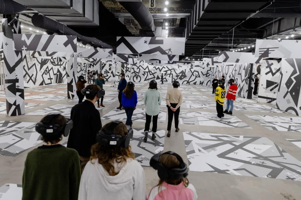 People walking around the experience