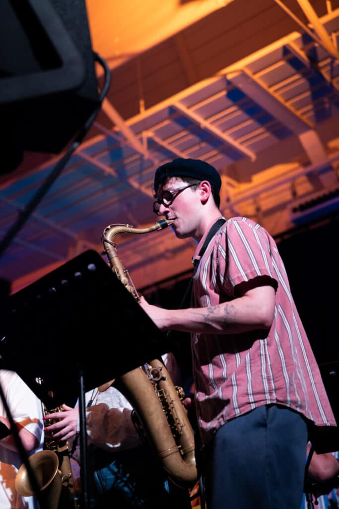 Saxophonist performing at Brassworks, Woolwich Works