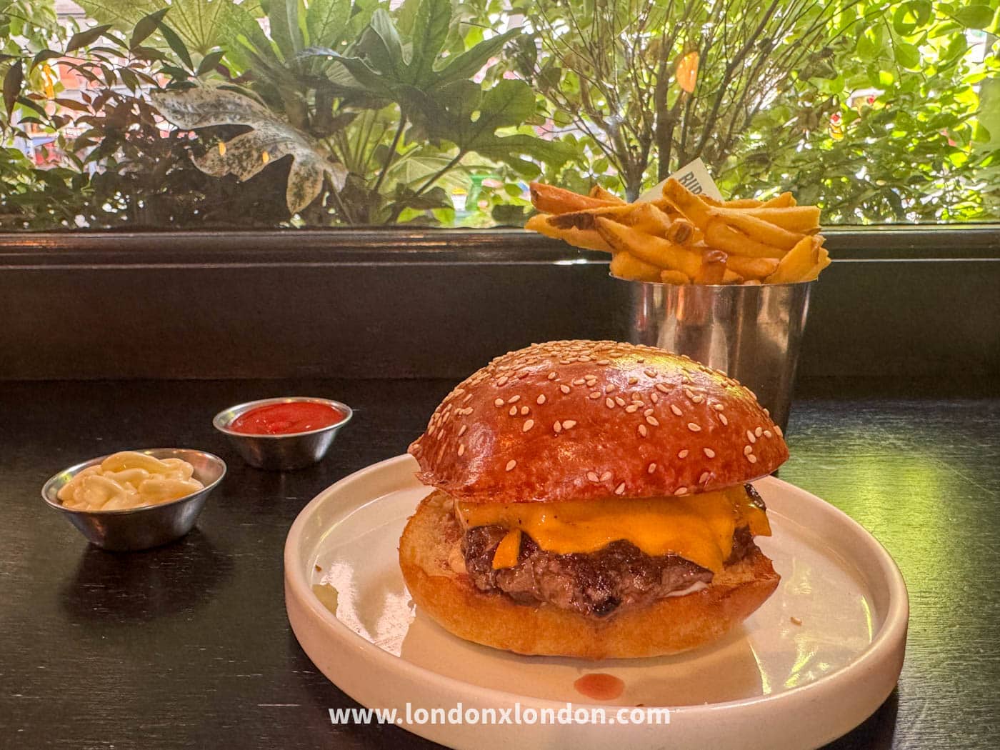 The Bougie Burger with fries at Burger & Beyond, Soho
