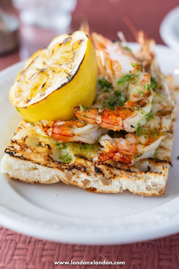 prawns on focaccia