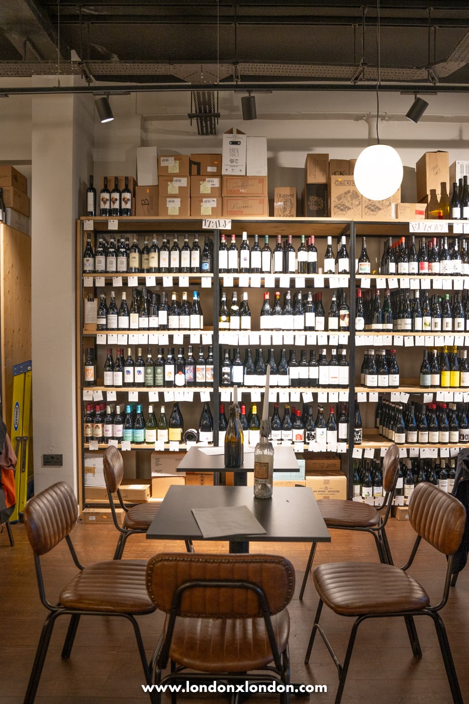 The wine wall and tables inside The Sourcing Table, Crystal Palace