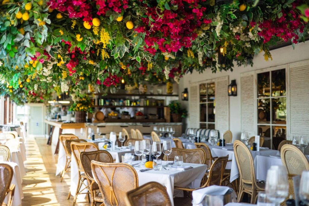 The Mediterranean-inspired bougainvillea and lemon installation on alto by San Carlo's rooftop terrace at Selfridges