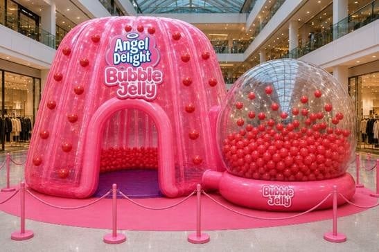 AI-generated visual of Angel Delight's giant inflatable jelly and ball pit pop-up