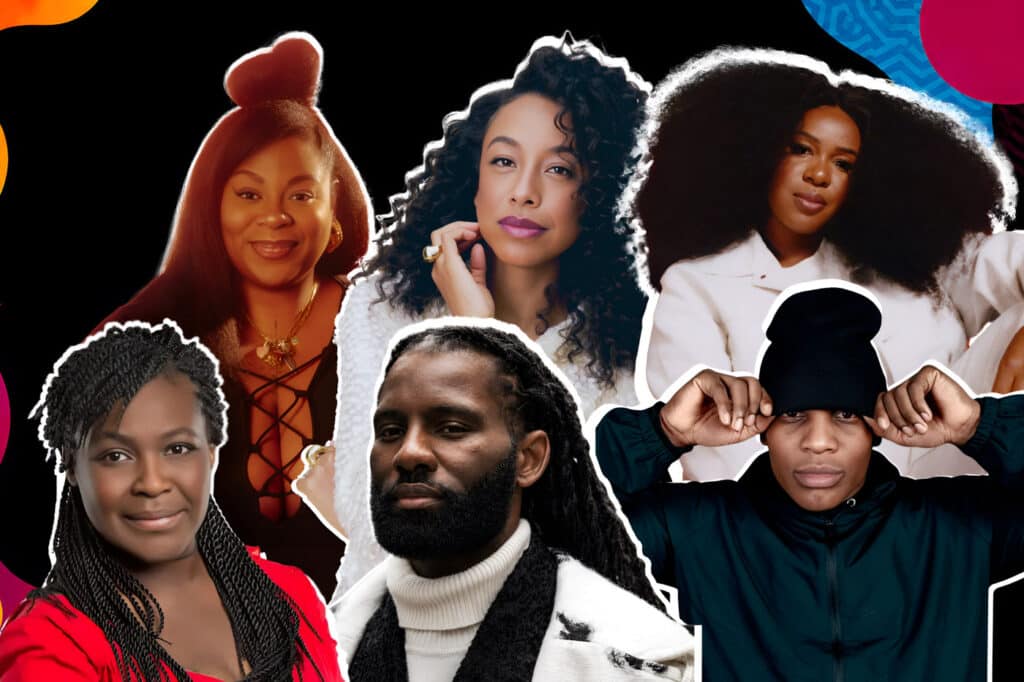 A collage of Black British Book Festival 2026 headliners including Candice Carty-Williams, Corinne Bailey Rae, Wretch 32 and Maggie Aderin-Pocock