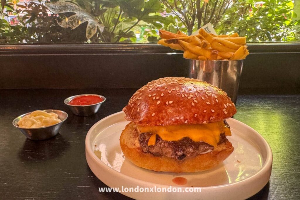 The Bougie Burger with fries at Burger & Beyond, Soho