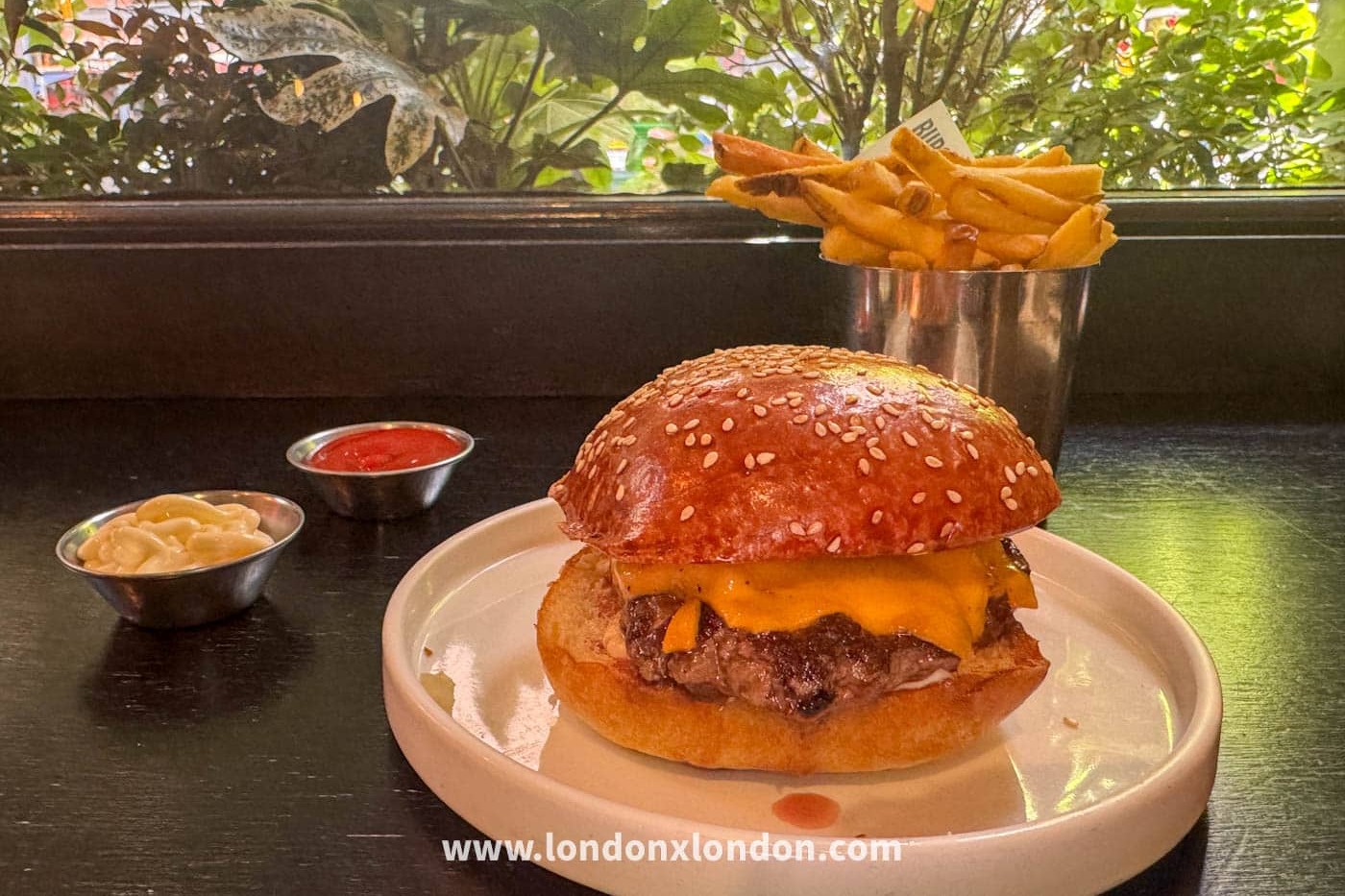 The Bougie Burger with fries at Burger & Beyond, Soho