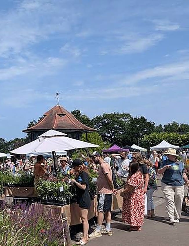 Visitors browsing specialist plant stalls at the Horniman Plant Fair in the Gardens