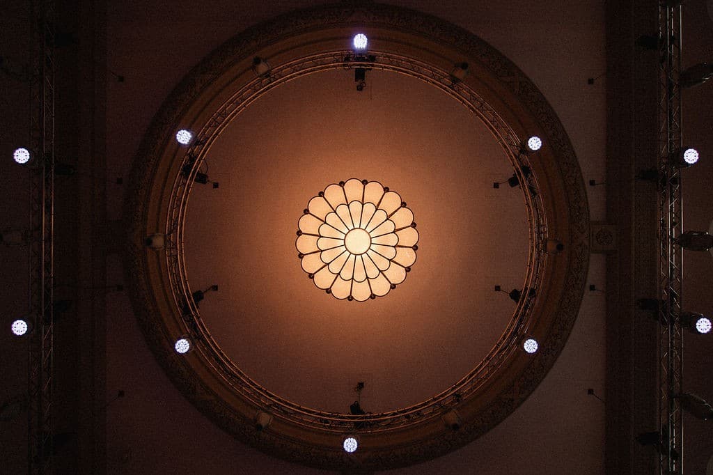 The restored domed ceiling and chandelier inside Town Hall by Bottaccio